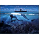 apocalisse mare oceano blu canoa delfini rovine sommersa sommerso sopravvissuto inondata azzurro fantasy -