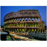 colosseo antica roma anfiteatro flavio amphitheatrum anfiteatro 45000 spettatori vespasiano architettura giallo azzurro grigio illuminato